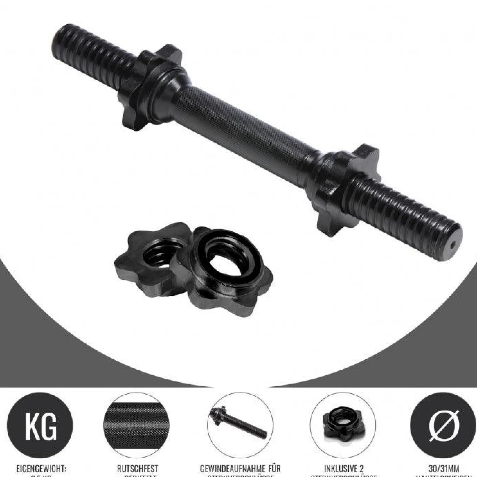 Gorilla Sports Kurzhantel Stange 35 und 42 cm mit Verschlüssen Silber Hot
