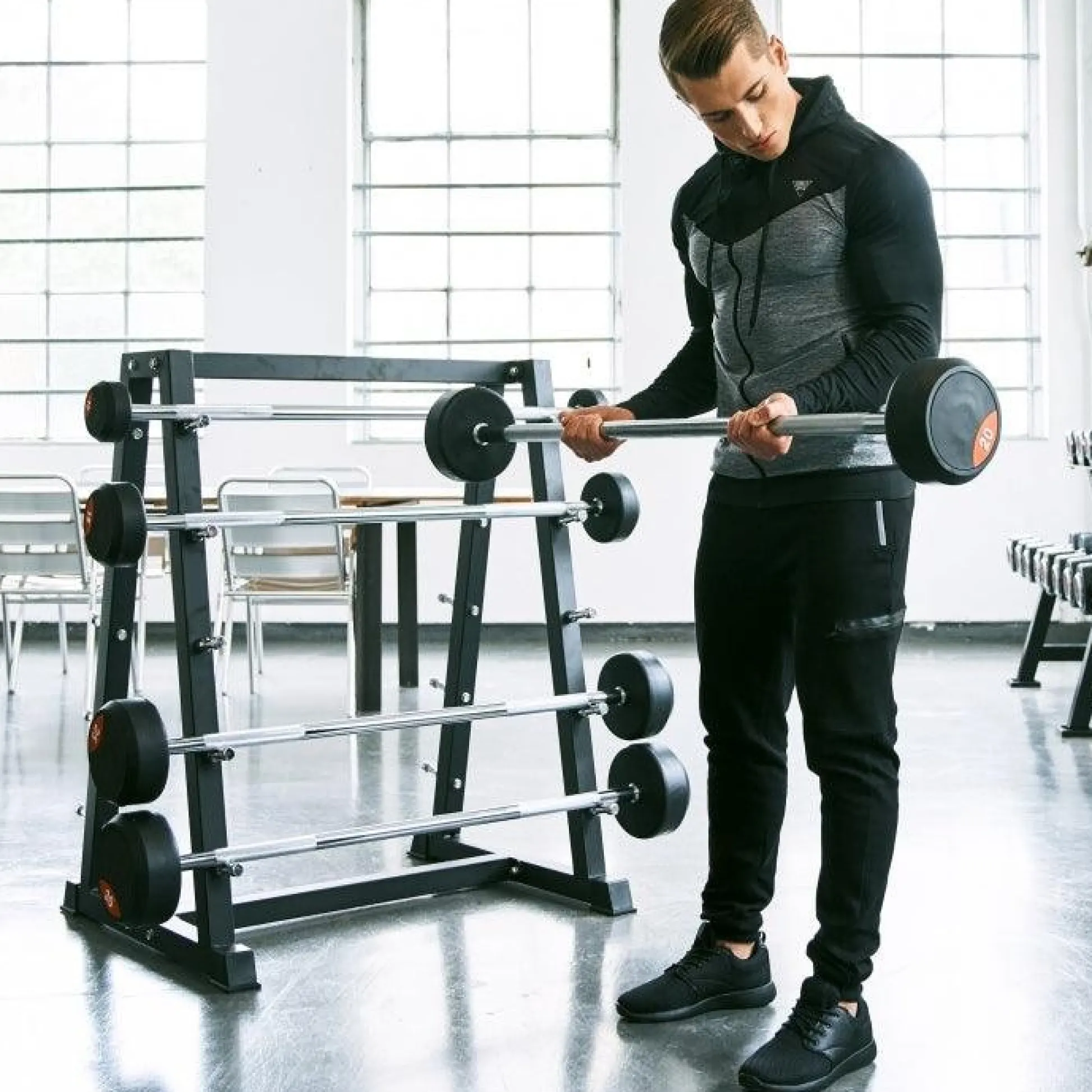 Gorilla Sports Langhantelablage für 10 Hantelstangen Schwarz Hot