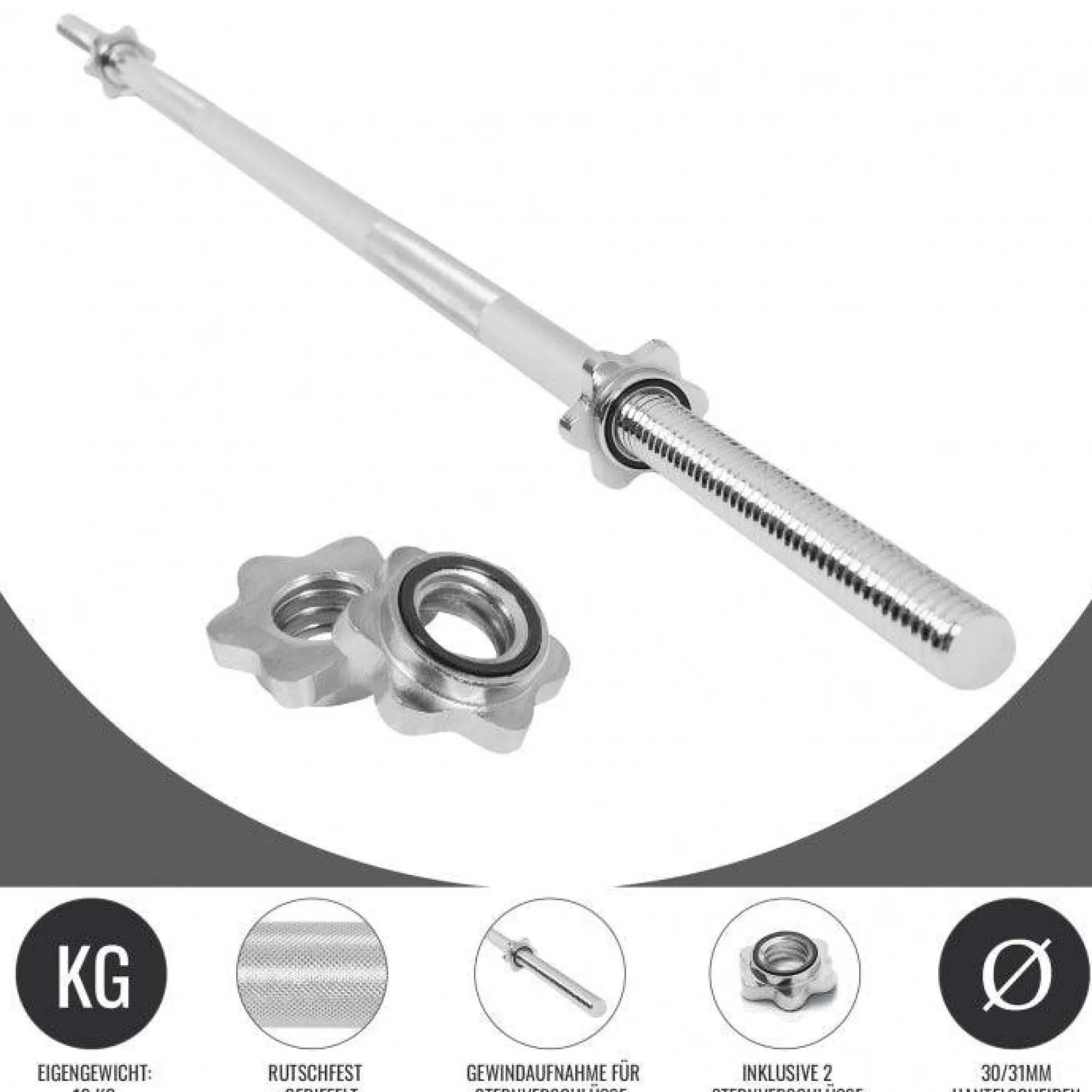 Gorilla Sports Langhantel 170 cm mit Sternverschlüssen Schwarz Discount