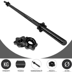 Gorilla Sports Langhantel 170 cm mit Sternverschlüssen Schwarz Discount