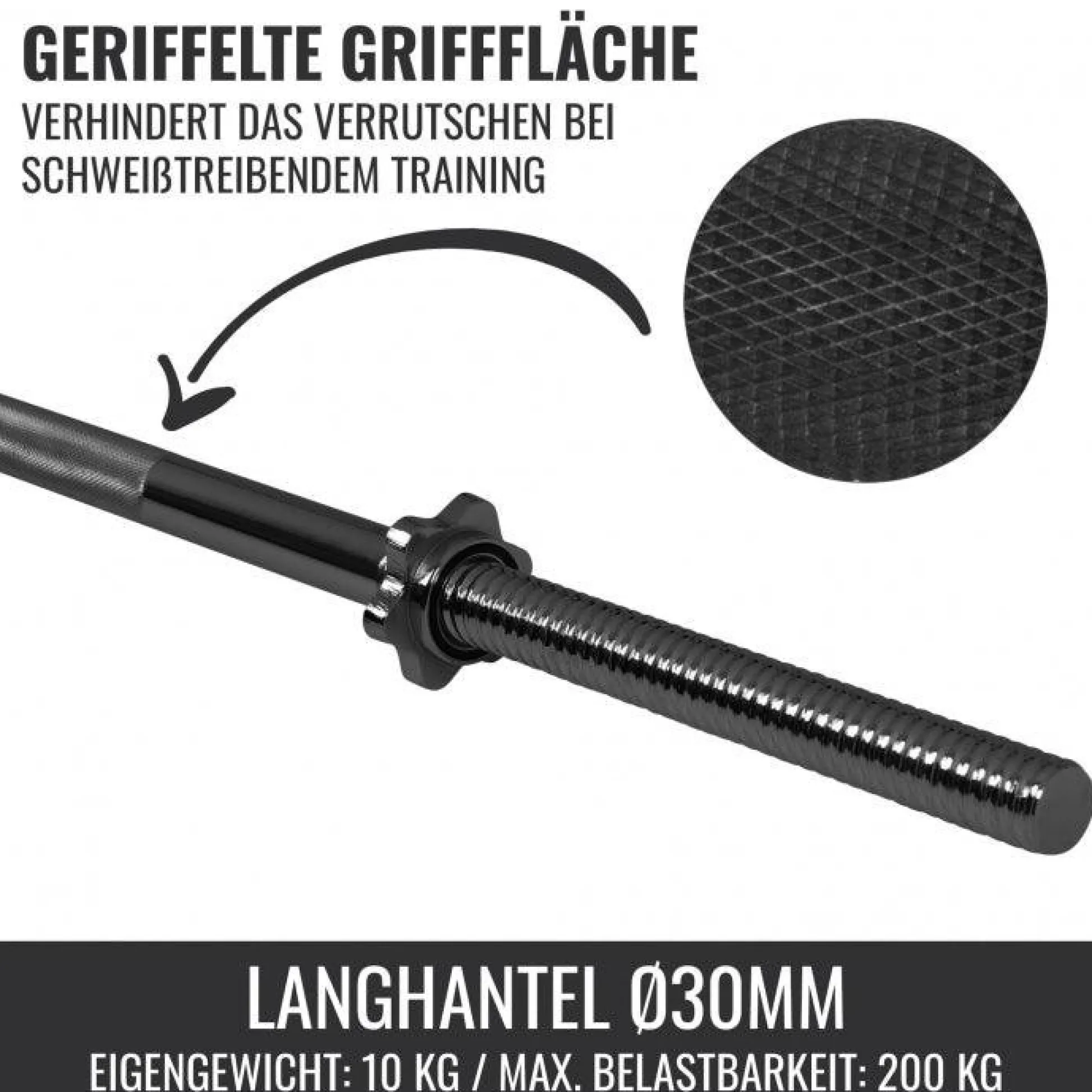 Gorilla Sports Langhantel 170 cm mit Sternverschlüssen Silber Sale