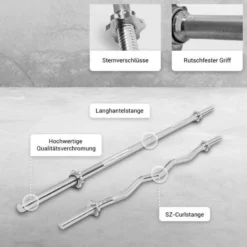 Gorilla Sports Langhantel inkl, SZ-Hantelstange und Verschlüssen Schwarz Discount