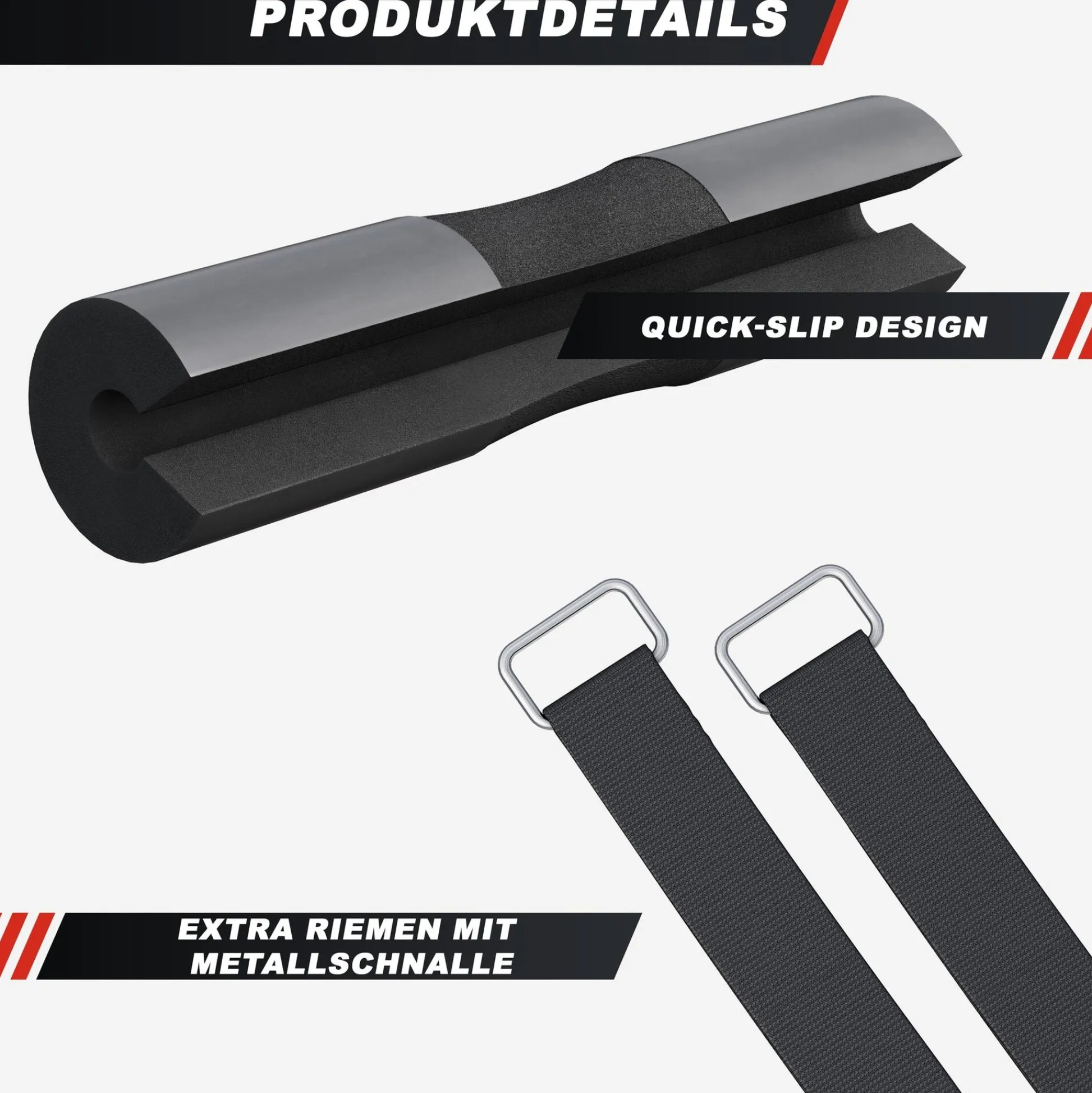 Gorilla Sports Langhantel Nackenpolster 45 cm mit Befestigungsriemen Schwarz