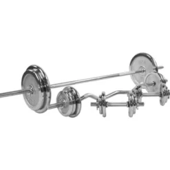 Gorilla Sports Langhantel Set Chrom 108 kg mit Sternverschlüssen Silber New