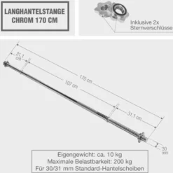 Gorilla Sports Langhantel Set Gripper Kunststoff 60 - 130 kg mit Sternverschlüssen Schwarz / Silber Hot