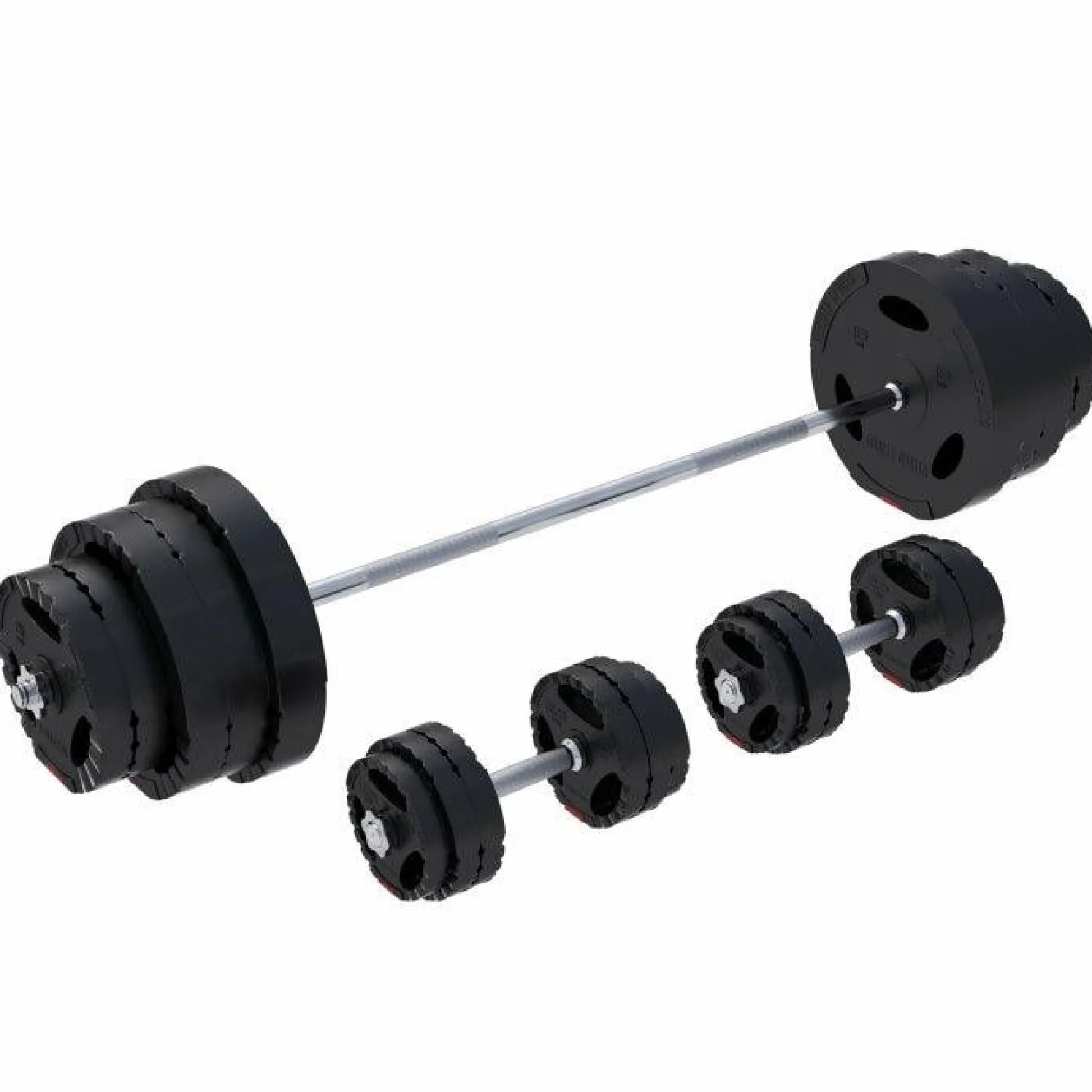 Gorilla Sports Langhantel Set Gripper Kunststoff 60 - 130 kg mit Sternverschlüssen Schwarz / Silber Hot