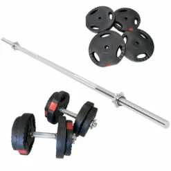 Gorilla Sports Langhantel Set Gripper Kunststoff 60 - 130 kg mit Sternverschlüssen Silber / Schwarz Outlet