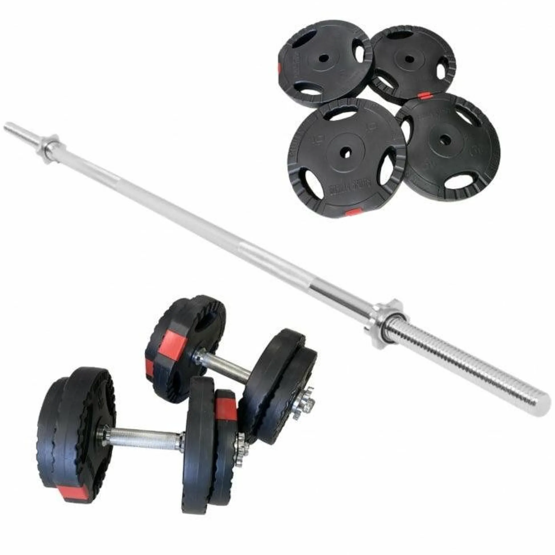 Gorilla Sports Langhantel Set Gripper Kunststoff 60 - 130 kg mit Sternverschlüssen Silber / Schwarz Outlet