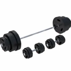Gorilla Sports Langhantel Set Gripper Kunststoff 60 - 130 kg mit Sternverschlüssen Silber / Schwarz Clearance