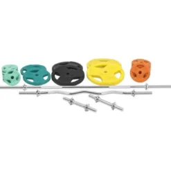 Gorilla Sports Langhantel Set Gummi Gripper 108 kg mit Verschlüssen Verschieden