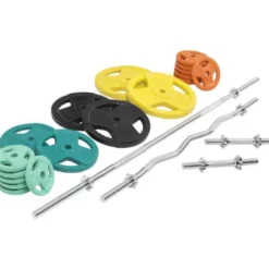 Gorilla Sports Langhantel Set Gummi Gripper 108 kg mit Verschlüssen Verschieden