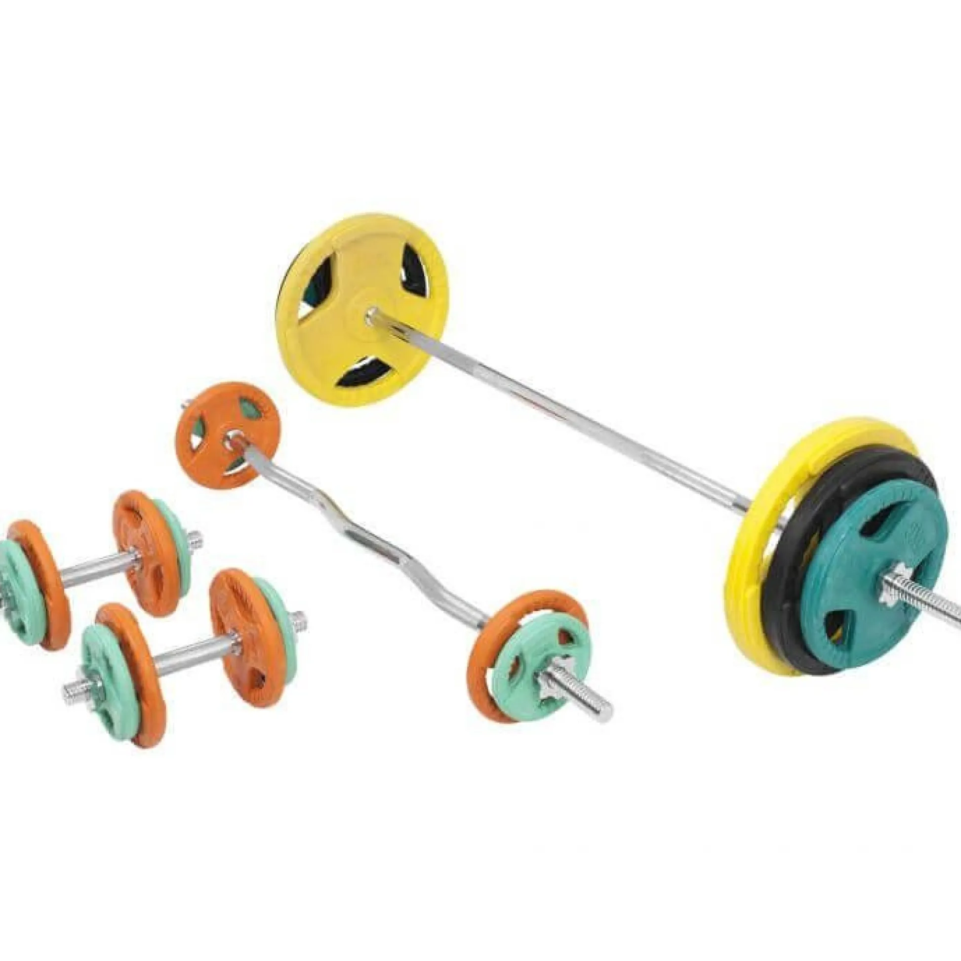 Gorilla Sports Langhantel Set Gummi Gripper 108 kg mit Verschlüssen Verschieden