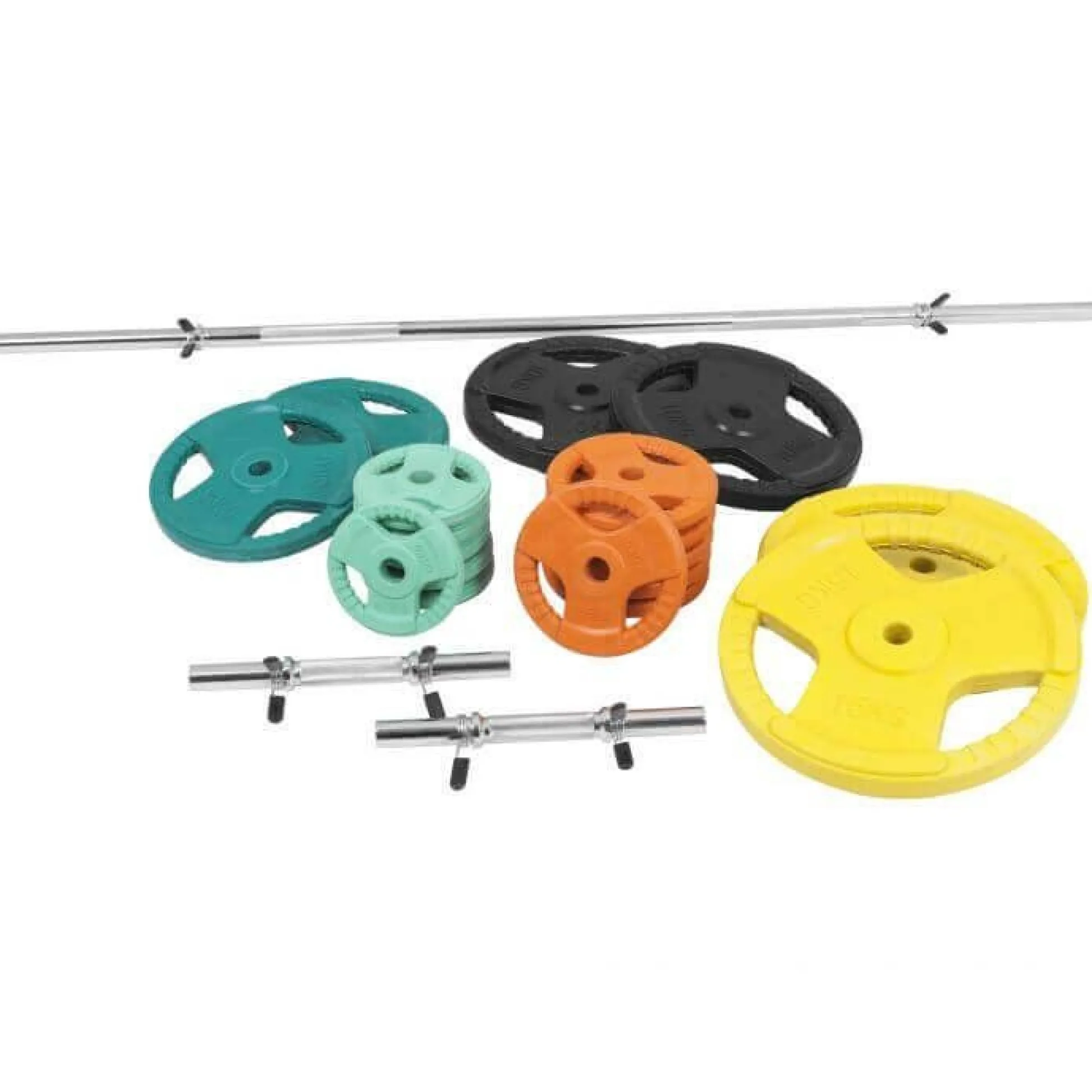 Gorilla Sports Langhantel Set Gummi Gripper 100 kg mit Verschlüssen Verschieden Outlet