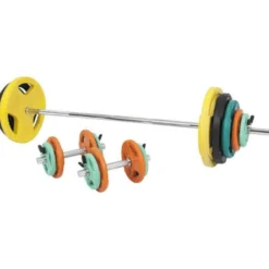 Gorilla Sports Langhantel Set Gummi Gripper 100 kg mit Verschlüssen Verschieden Outlet