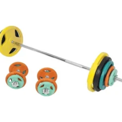 Gorilla Sports Langhantel Set Gummi Gripper 100 kg mit Verschlüssen Verschieden Outlet