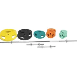 Gorilla Sports Langhantel Set Gummi Gripper 100 kg mit Verschlüssen Verschieden Outlet