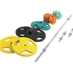 Gorilla Sports Langhantel Set Gummi Gripper 100 kg mit Verschlüssen Verschieden Outlet