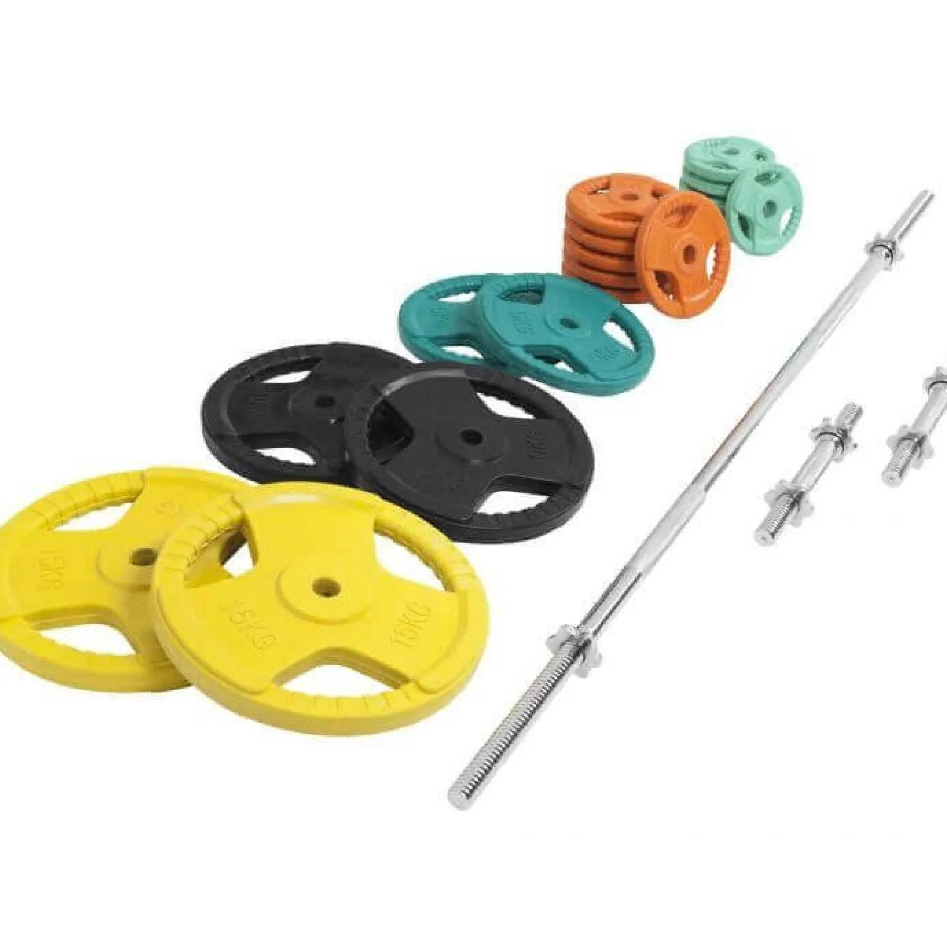 Gorilla Sports Langhantel Set Gummi Gripper 100 kg mit Verschlüssen Verschieden Outlet
