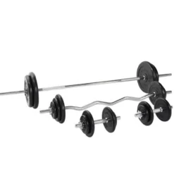 Gorilla Sports Langhantel Set Gummi 108 kg mit Sternverschlüssen Silber / Schwarz Best