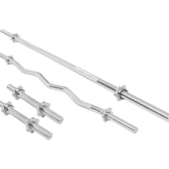 Gorilla Sports Langhantel Set Gummi 108 kg mit Sternverschlüssen Silber / Schwarz Best