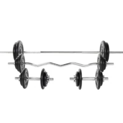 Gorilla Sports Langhantel Set Gummi 108 kg mit Sternverschlüssen Silber / Schwarz Best