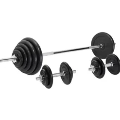 Gorilla Sports Langhantel Set Gummi 100 kg mit Sternverschlüssen Silber / Schwarz Discount