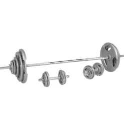 Gorilla Sports Langhantel Set Gusseisen Gripper 100 kg Silber New
