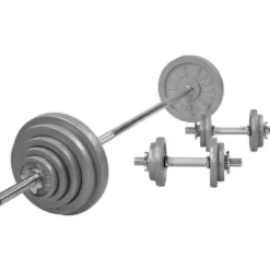 Gorilla Sports Langhantel Set Gusseisen 100 kg mit Verschlüssen Silber Outlet