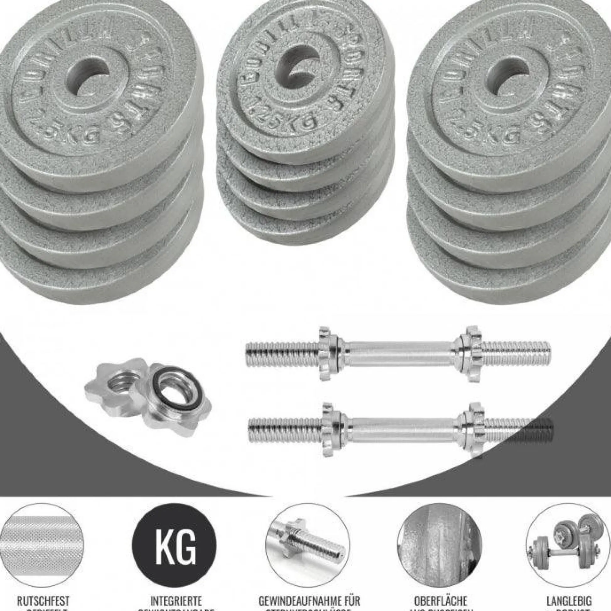 Gorilla Sports Langhantel Set Gusseisen 100 kg mit Verschlüssen Silber Outlet
