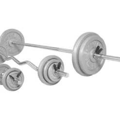 Gorilla Sports Langhantel Set Gusseisen 108 kg mit Federverschlüssen Silber Clearance