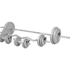 Gorilla Sports Langhantel Set Gusseisen 108 kg mit Federverschlüssen Silber Clearance