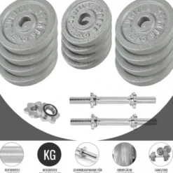 Gorilla Sports Langhantel Set Gusseisen 100 kg mit Verschlüssen Silber Outlet