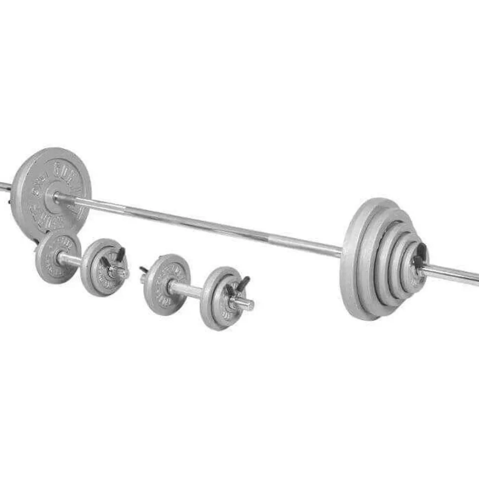 Gorilla Sports Langhantel Set Gusseisen 100 kg mit Verschlüssen Silber Outlet