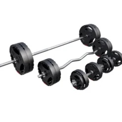 Gorilla Sports Langhantel Set Kunststoff Gripper 100 kg mit Sternverschlüssen Silber / Schwarz Sale