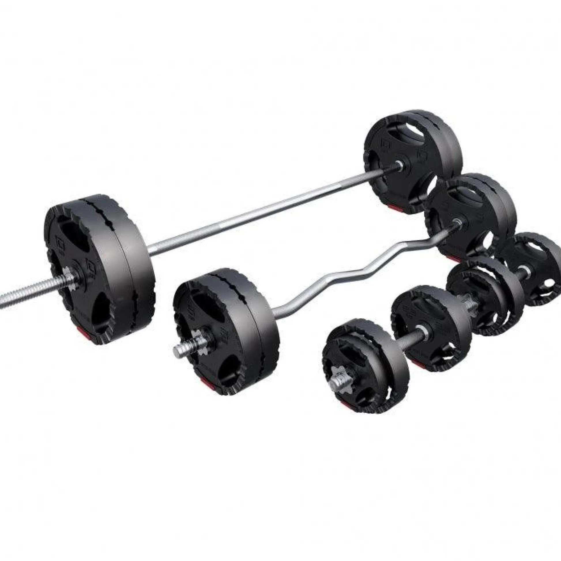 Gorilla Sports Langhantel Set Kunststoff Gripper 100 kg mit Sternverschlüssen Silber / Schwarz Sale