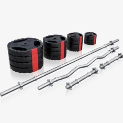 Gorilla Sports Langhantel Set Kunststoff Gripper 100 kg mit Sternverschlüssen Silber / Schwarz Sale