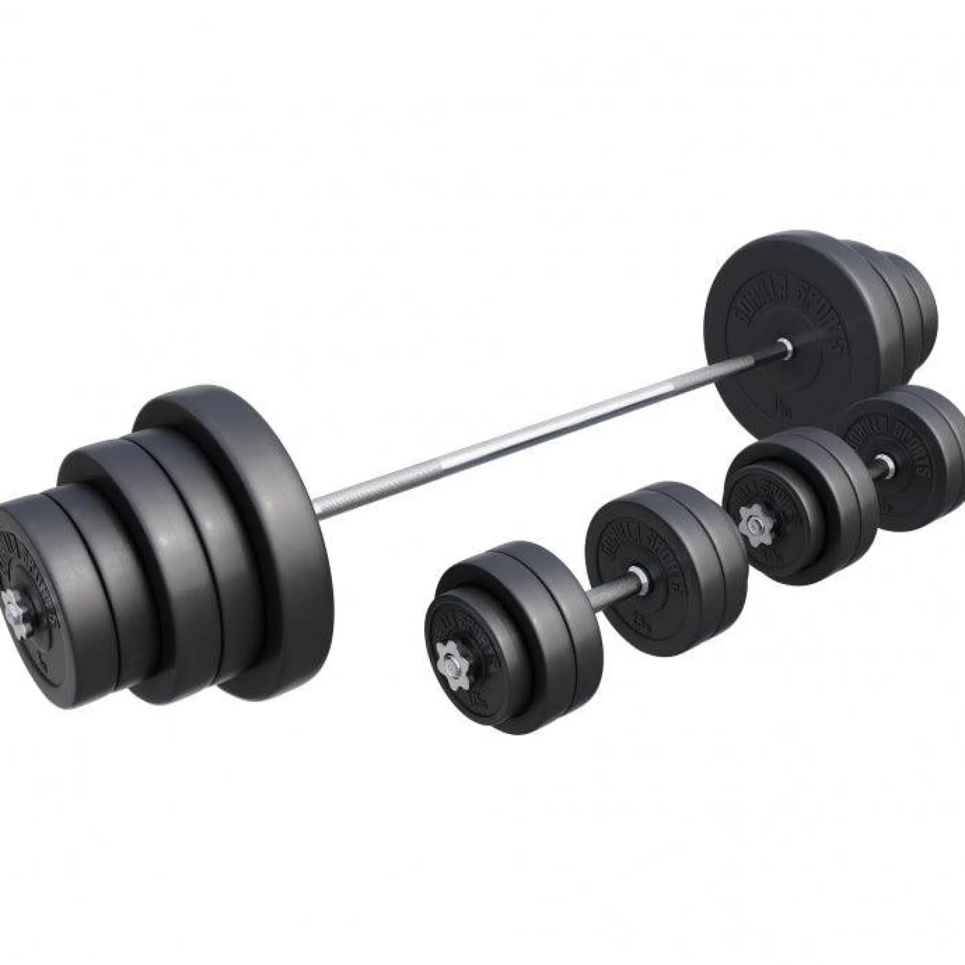 Gorilla Sports Langhantel Set Kunststoff 60 - 130 kg mit Sternverschlüssen Silber / Schwarz