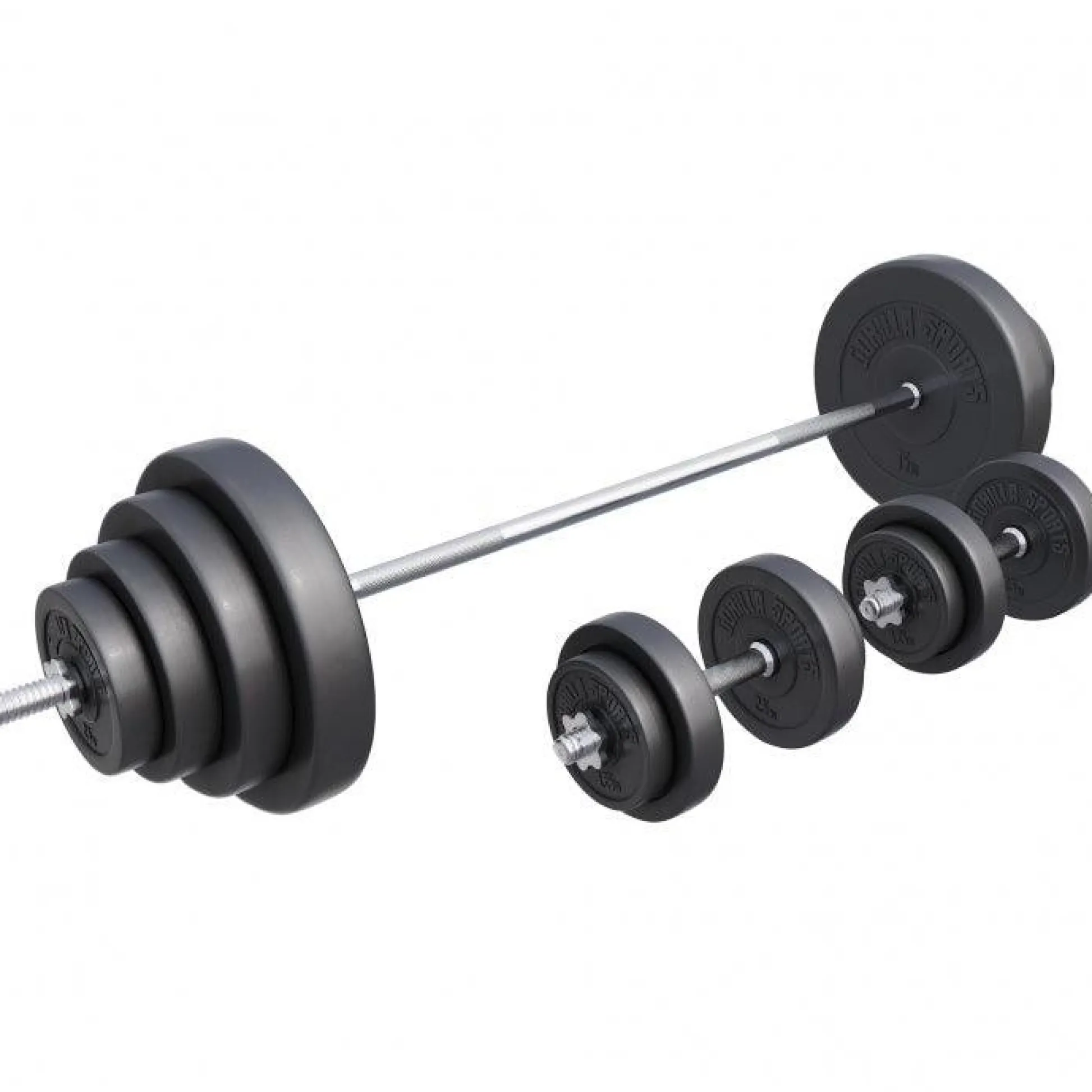 Gorilla Sports Langhantel Set Kunststoff 60 - 130 kg mit Sternverschlüssen Silber / Schwarz Hot