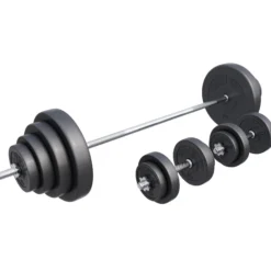 Gorilla Sports Langhantel Set Kunststoff 60 - 130 kg mit Sternverschlüssen Silber / Schwarz Outlet