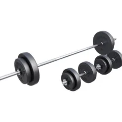 Gorilla Sports Langhantel Set Kunststoff 60 - 130 kg mit Sternverschlüssen Silber / Schwarz Outlet