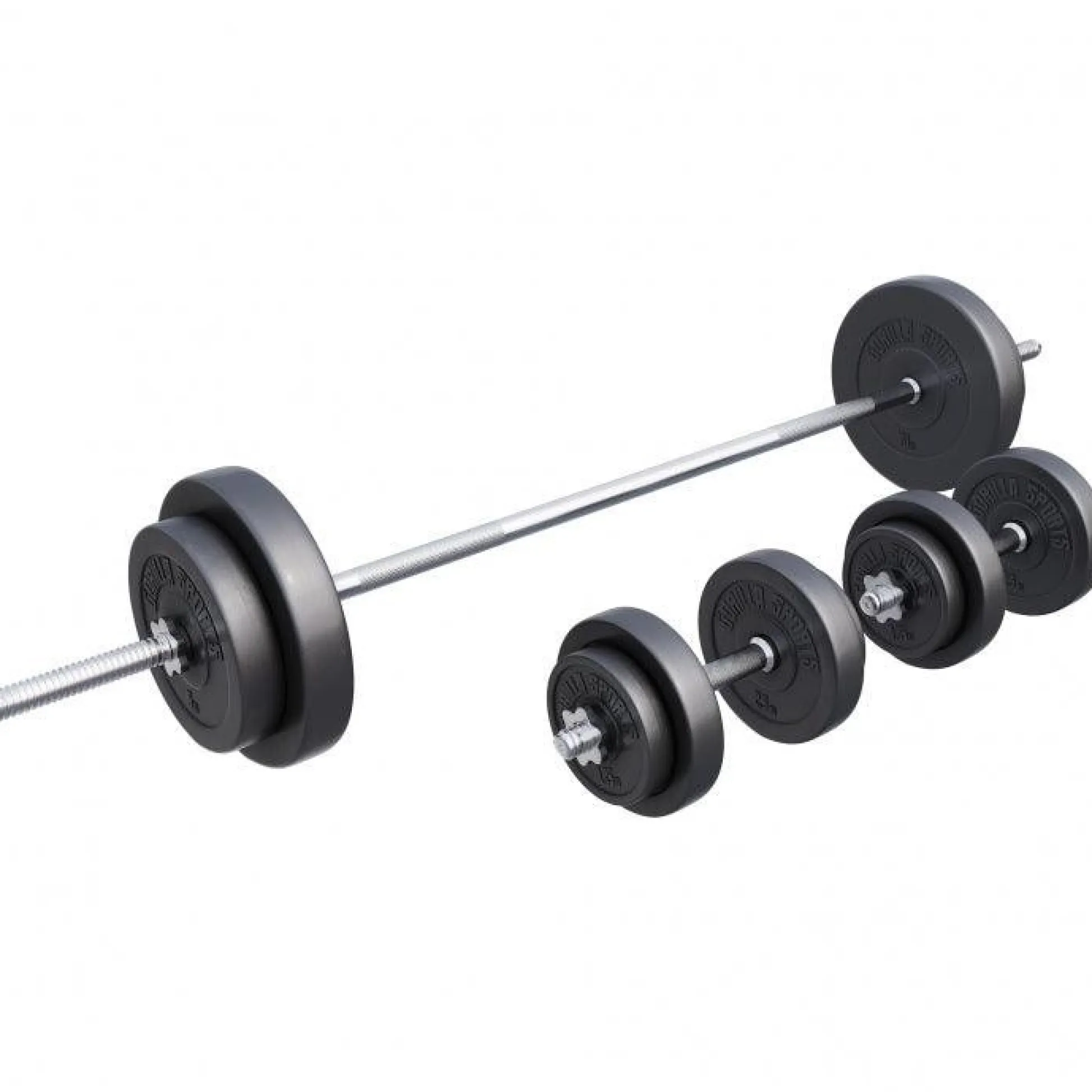 Gorilla Sports Langhantel Set Kunststoff 60 - 130 kg mit Sternverschlüssen Silber / Schwarz Outlet