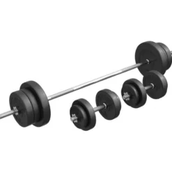 Gorilla Sports Langhantel Set Kunststoff 70 kg mit Sternverschlüssen Silber / Schwarz New