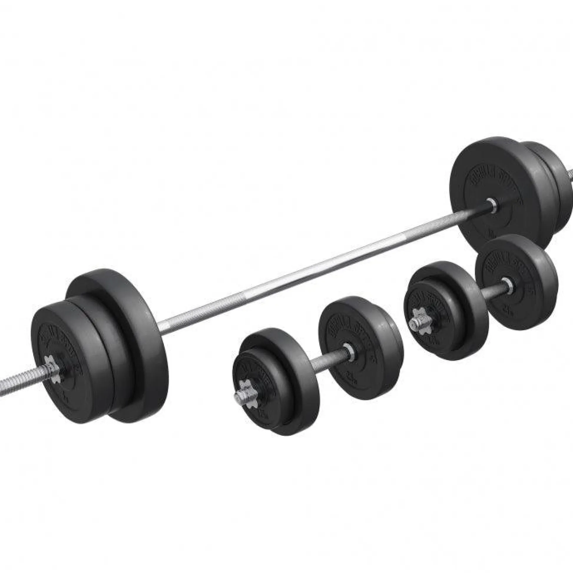 Gorilla Sports Langhantel Set Kunststoff 70 kg mit Sternverschlüssen Silber / Schwarz New
