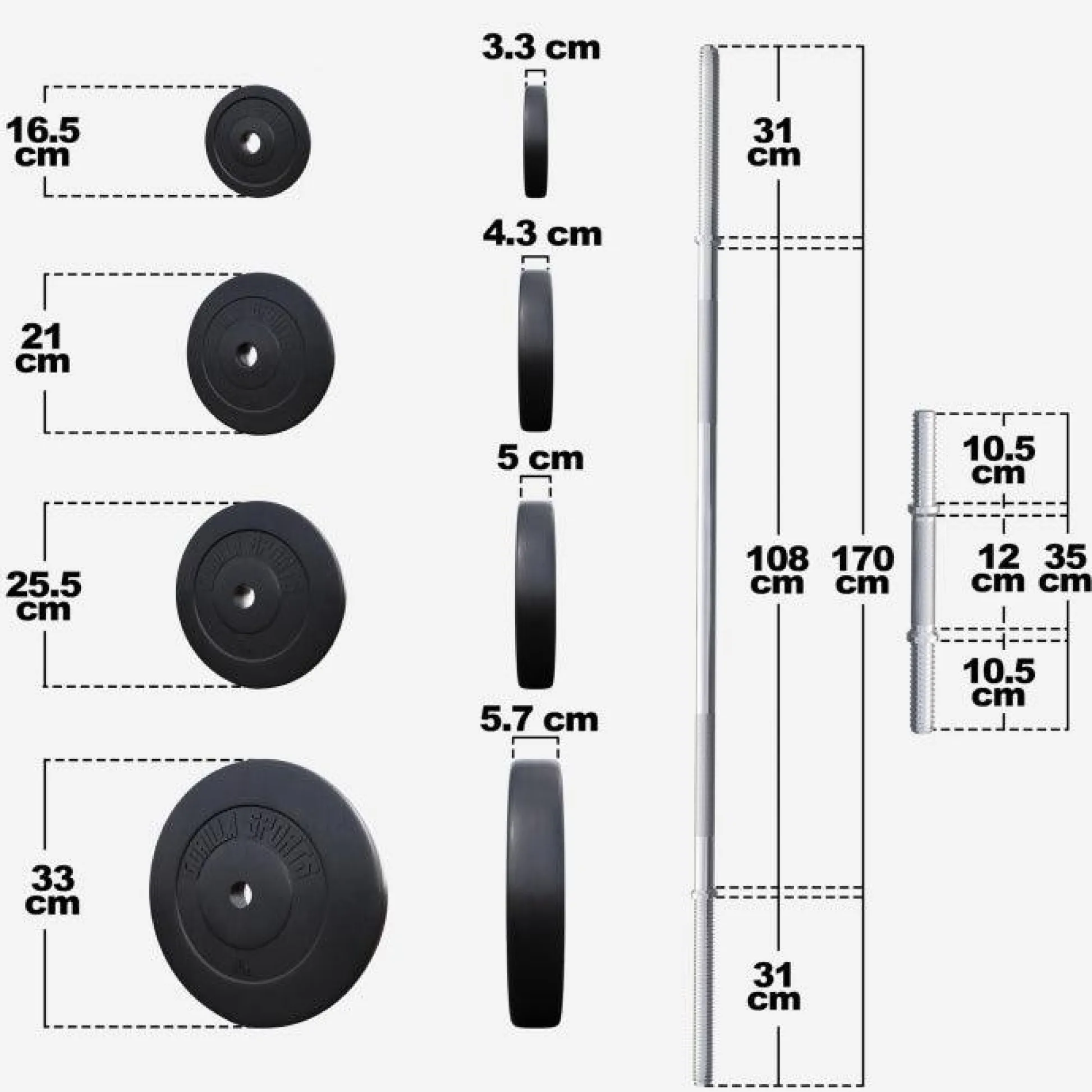 Gorilla Sports Langhantel Set Kunststoff 70 kg mit Sternverschlüssen Silber / Schwarz New