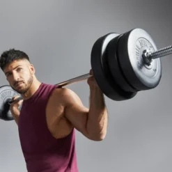 Gorilla Sports Langhantel Set Kunststoff 70 kg mit Sternverschlüssen Silber / Schwarz New