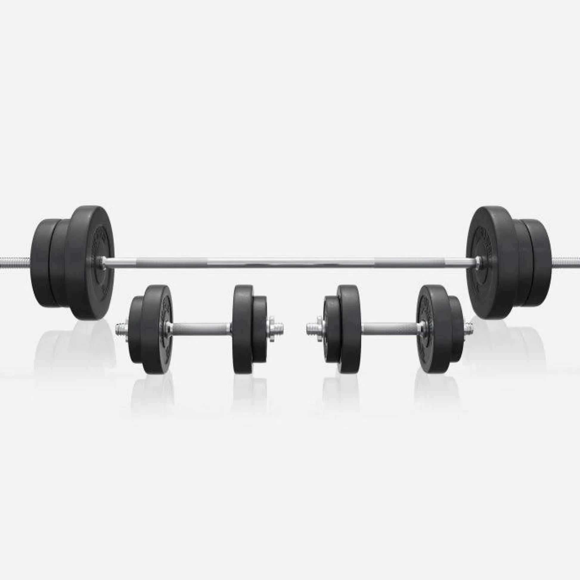 Gorilla Sports Langhantel Set Kunststoff 70 kg mit Sternverschlüssen Silber / Schwarz New