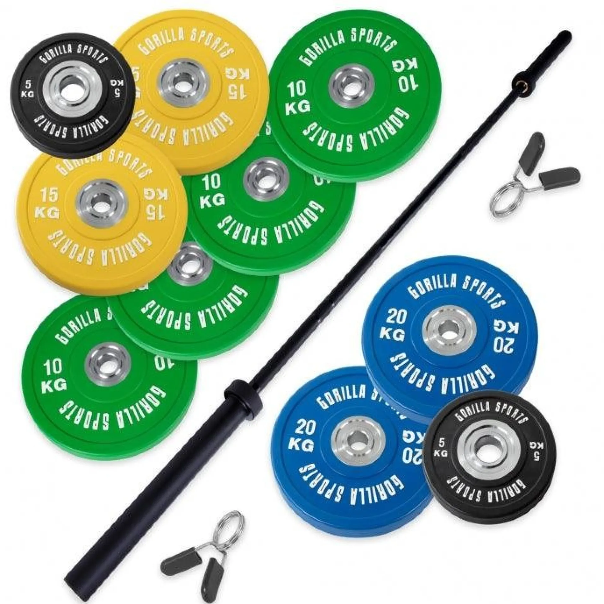 Gorilla Sports Langhantel Set Olympia Bumper Plates PRO 140 kg Verschieden Outlet