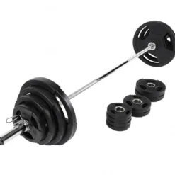 Gorilla Sports Langhantel Set Olympia Kunststoff Gripper 130 kg Schwarz / Silber New