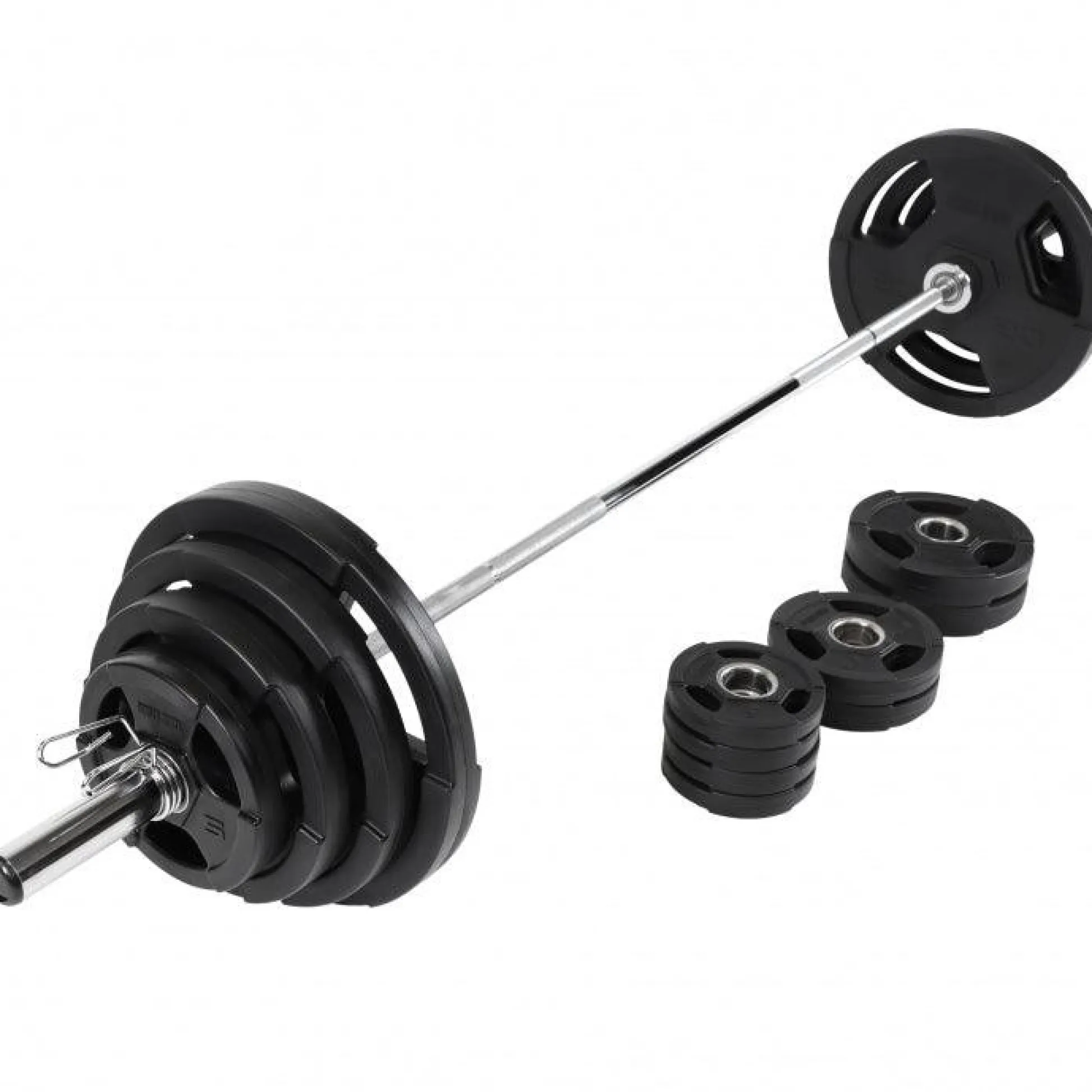 Gorilla Sports Langhantel Set Olympia Kunststoff Gripper 130 kg Schwarz / Silber New