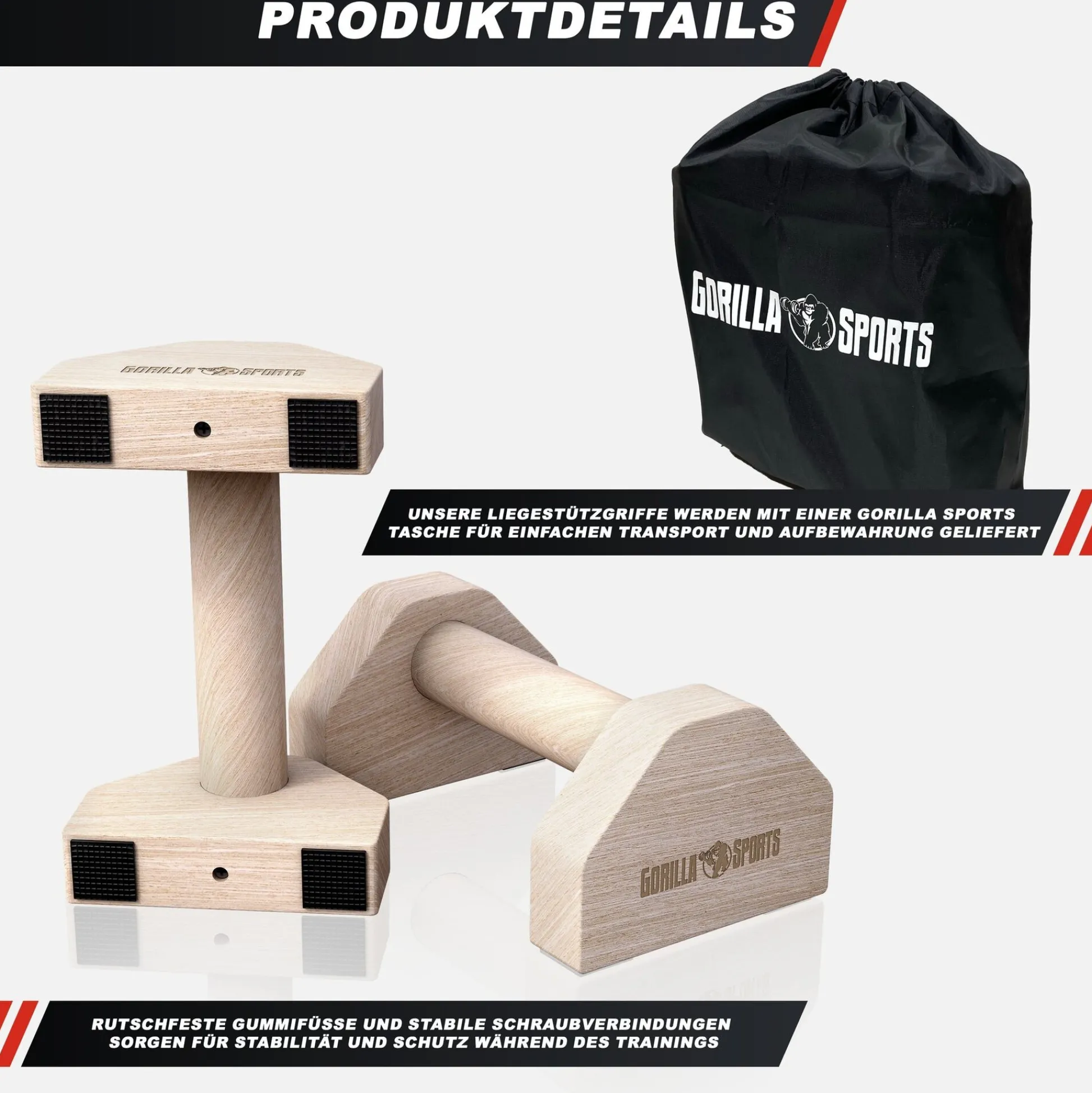 Gorilla Sports Liegestützgriffe 2er Set aus Holz Holzoptik Best